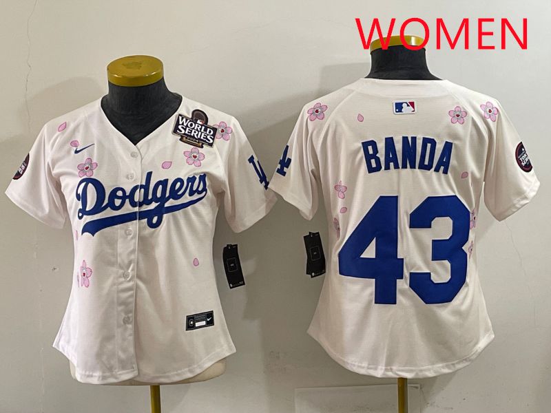 Women Los Angeles Dodgers #43 Banda Cream Sakura Edition 2025 Nike MLB Jersey style 36->women mlb jersey->Women Jersey